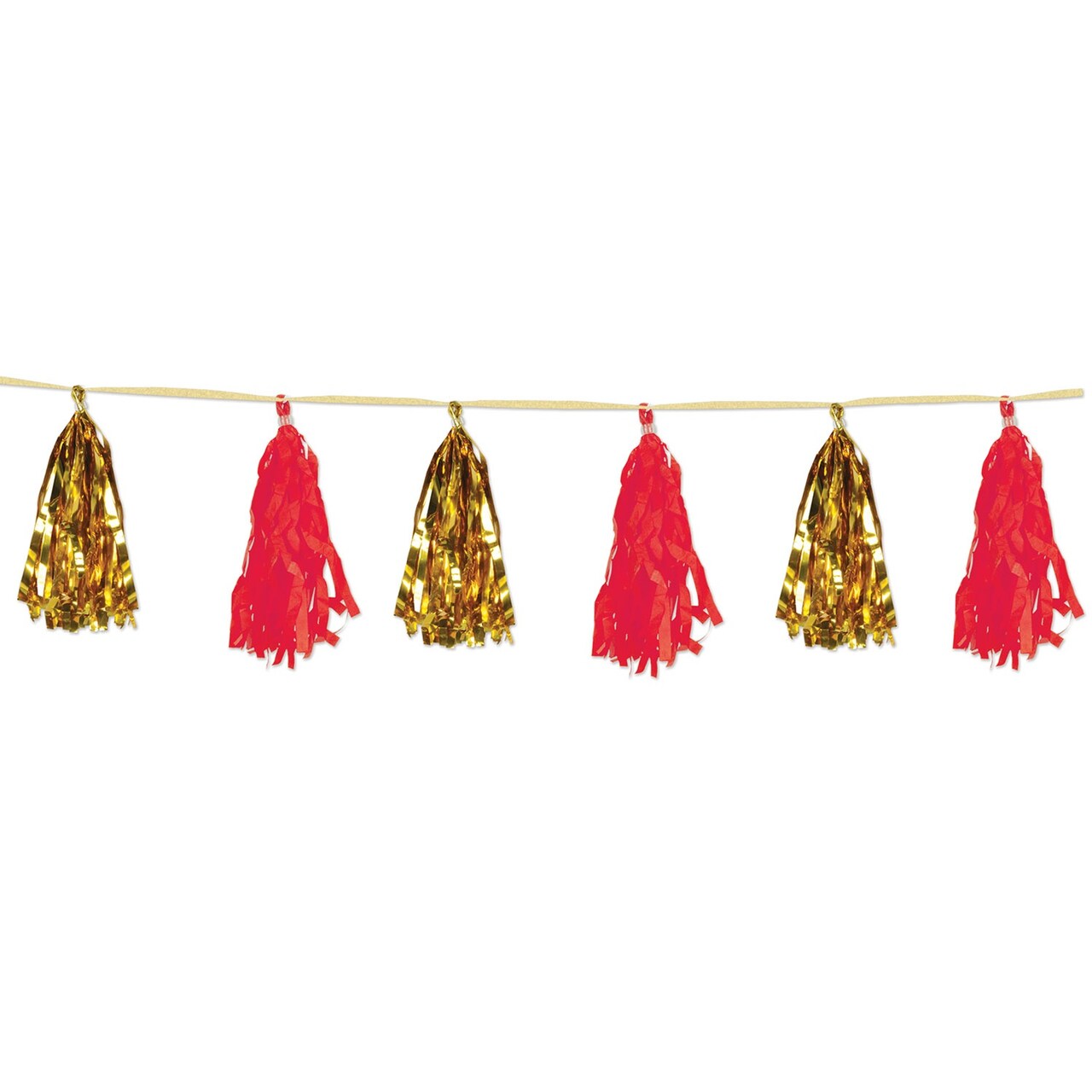 Beistle Club Pack of 12 Decorative Gold and Red Metallic and Tissue Tassel Garland 8’